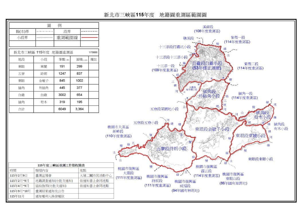 三峽區115年度地籍圖重測範圍公告　2/9辦理宣導說明會